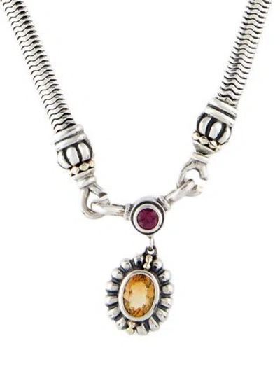 Pre-owned Lagos Citrine & Rhodolite Pendant Necklace, 16" In Multi