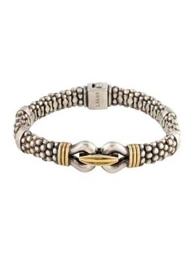 Pre-owned Lagos Derby Two-tone Caviar Buckle Bracelet, 6.75" In Multi
