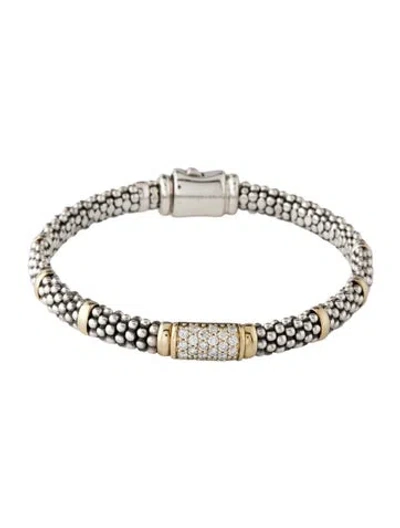 Pre-owned Lagos Diamond 6mm Caviar Bracelet, 6.5" In Multicolor