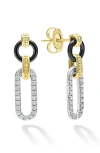 Lagos 18k Gold Signature Caviar Diamond & Black Ceramic Link Drop Earrings