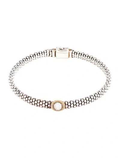 Pre-owned Lagos Diamond And Caviar Oval Station Bracelet, 7.75" In Multi