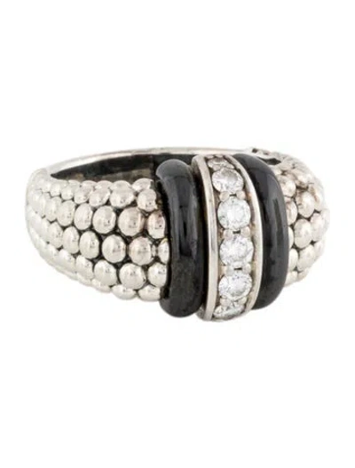 Pre-owned Lagos Diamond & Ceramic Medium Caviar Cocktail Ring In Multi