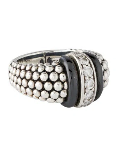 Pre-owned Lagos Diamond & Ceramic Medium Caviar Cocktail Ring In Multicolor