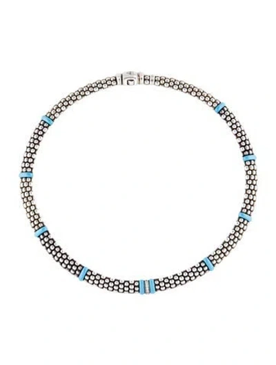 Pre-owned Lagos Diamond & Ceramic Single Station Caviar® Necklace, 16" In Blue