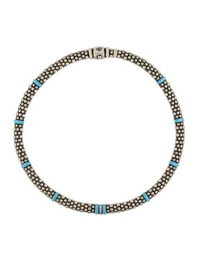 Pre-owned Lagos Diamond & Ceramic Single Station Caviar® Necklace, 18" In Blue