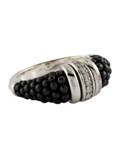 Pre-owned Lagos Diamond & Ceramic Stacking Ring In Multi