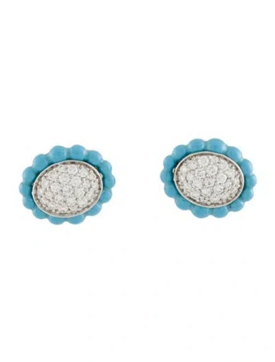 Pre-owned Lagos Diamond & Ceramic Stud Earrings In Blue