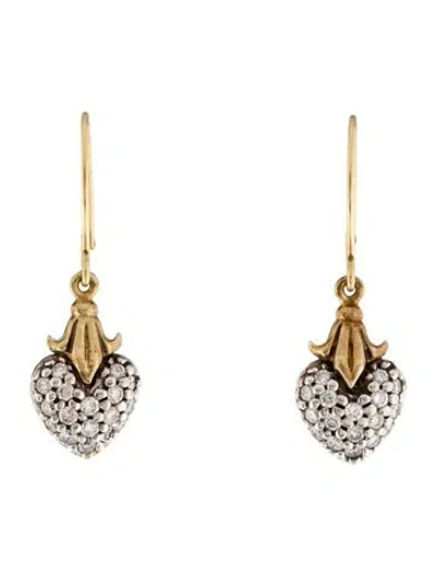 Pre-owned Lagos Diamond Arcadian Heart Drop Earrings In Multi