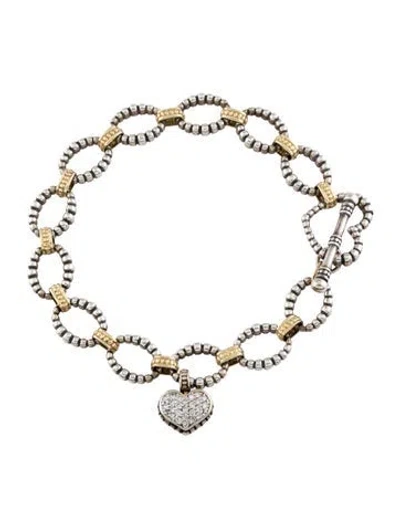 Pre-owned Lagos Diamond Caviar Heart Charm Bracelet, 7" In Multi