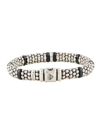 Pre-owned Lagos Diamond Caviar Link Bracelet, 6.75" In Black