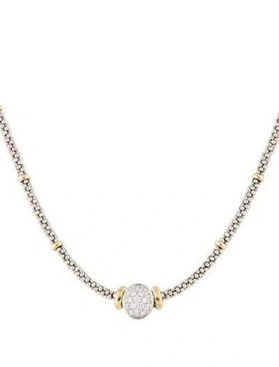 Pre-owned Lagos Diamond Caviar Oval Pendant Necklace, 16" In Multi