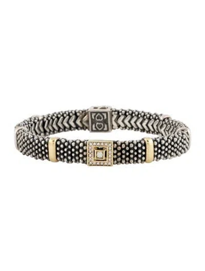 Pre-owned Lagos Diamond Caviar Station Link Bracelet, 7" In Multi