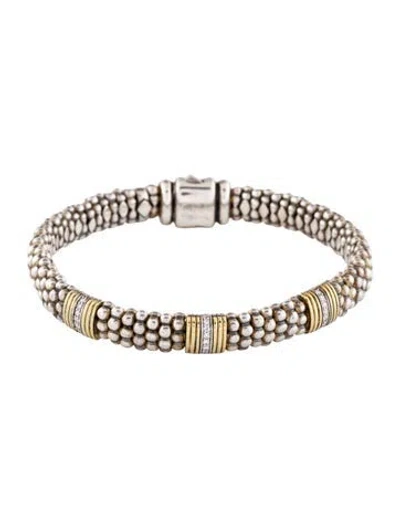 Pre-owned Lagos Diamond Caviar Three Station Bracelet, 7.75" In Multi