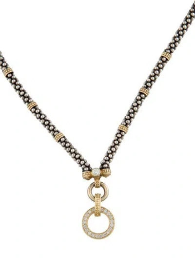Pre-owned Lagos Diamond Circle Game Caviar Bead Pendant Necklace, 16" In Multi