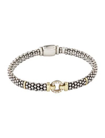 Pre-owned Lagos Diamond Enso Caviar Circle Link Bracelet, 6.75" In Multicolor