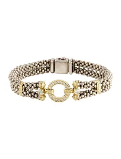 Pre-owned Lagos Diamond Enso Caviar Link Bracelet, 6.75" In Multi