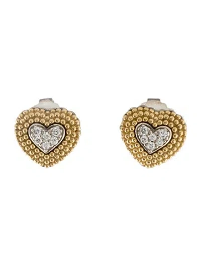 Pre-owned Lagos Diamond Heart Stud Earrings In Multi
