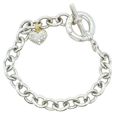 Pre-owned Lagos Diamond Heart Toggle Bracelet In Sterling Silver And 18k Gold In Multiple