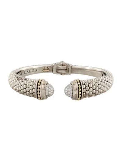 Pre-owned Lagos Diamond Hinged Cuff Bracelet, 6.75" In Multicolor
