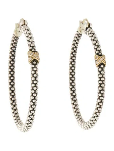 Pre-owned Lagos Diamond Large 'x' Caviar Hoop Earrings In Multi