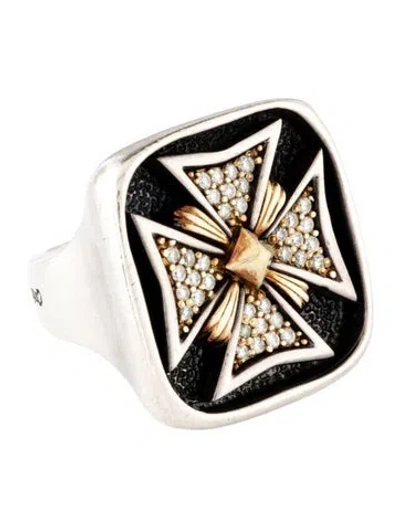 Pre-owned Lagos Diamond Maltese Cross Signet Ring In Multicolor