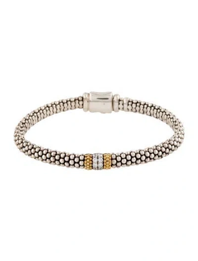 Pre-owned Lagos Diamond Single Station Caviar Bracelet, 6.5" In Multicolor