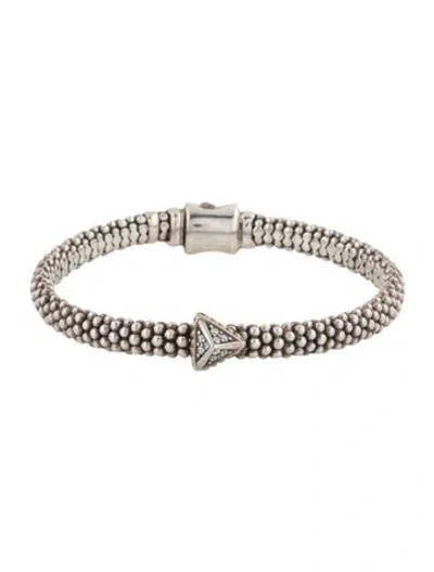 Pre-owned Lagos Diamond Single Station Pyramid Caviar Bracelet, 6.75" In Multicolor