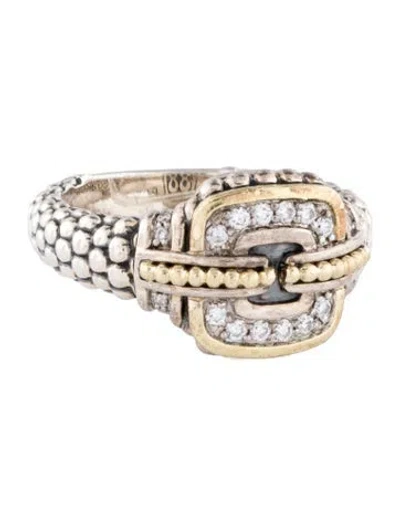 Pre-owned Lagos Diamond Square Cocktail Ring In Multi