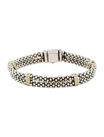 Pre-owned Lagos Diamond Station Caviar Lux Double Row Bracelet, 6.75" In Multi