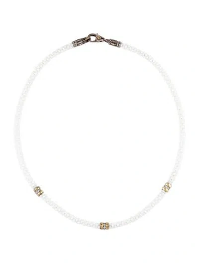 Pre-owned Lagos Diamond Station Ceramic Caviar Beaded Necklace, 16" In White