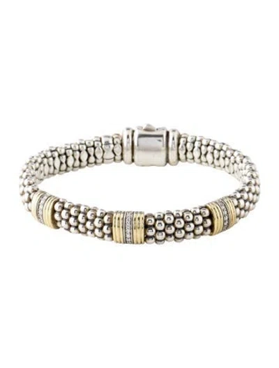Pre-owned Lagos Diamond Three Station Bracelet, 6.75" In Multicolor