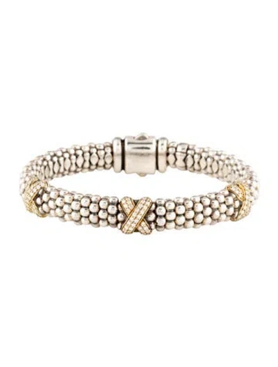 Pre-owned Lagos Diamond Three Station Bracelet, 9mm, 6.75" In Multicolor