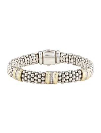 Pre-owned Lagos Diamond Three Station Caviar Bracelet, 6.75" In Multi