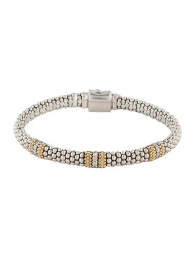 Pre-owned Lagos Diamond Three Station Caviar Bracelet, 6.75" In Multi