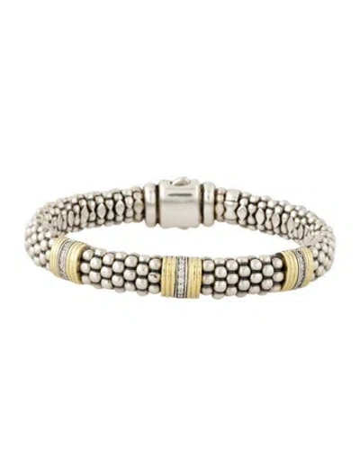 Pre-owned Lagos Diamond Three Station Caviar Bracelet, 6.75" In Multi