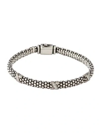 Pre-owned Lagos Diamond Three Station "x" Caviar Bracelet, 6.75" In Multicolor
