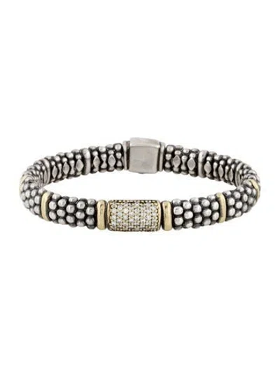 Pre-owned Lagos Diamond Two-tone Caviar Link Bracelet, 6.75" In Multi