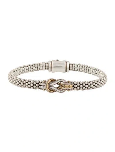 Pre-owned Lagos Diamond Two-tone Newport Knot Caviar Bracelet, 6.5" In Multi