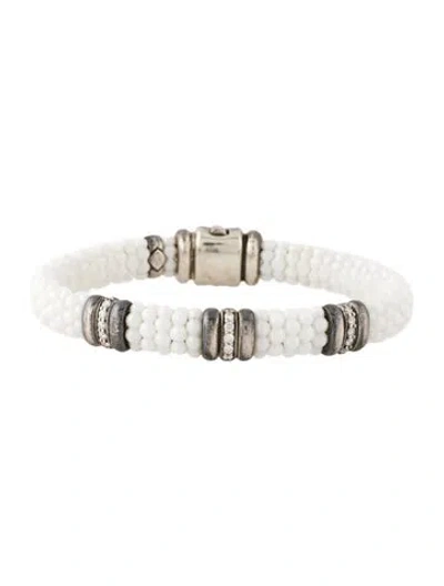 Pre-owned Lagos Diamond White Three Station Ceramic Bracelet, 7.25"