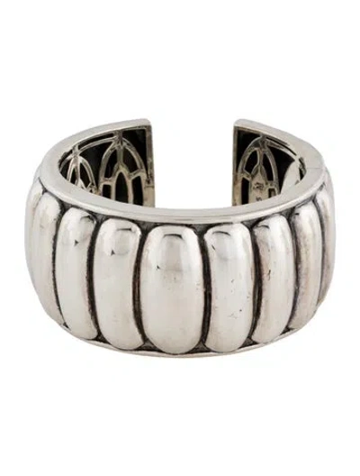 Pre-owned Lagos Extra Wide Scalloped Hinged Cuff Bracelet, 6.5" In Multi