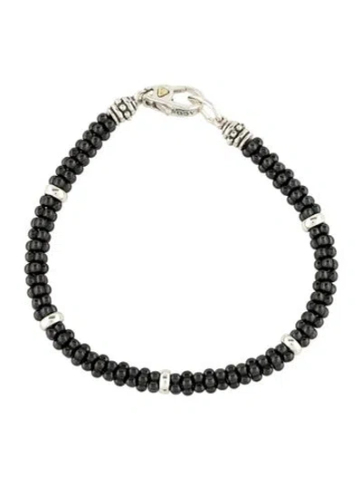 Pre-owned Lagos Five Station Ceramic Bracelet, 6.5" In Black