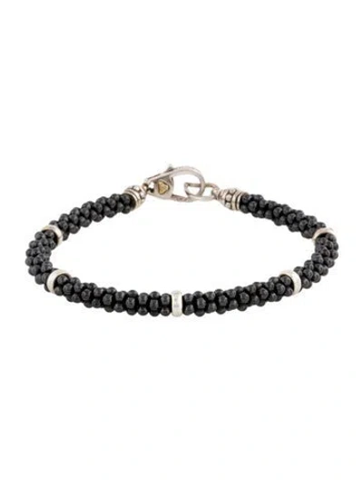 Pre-owned Lagos Five Station Ceramic Bracelet, 7" In Black