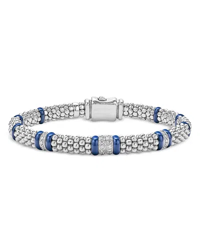 LAGOS FOUR STATION DIAMOND BLUE CAVIAR BRACELET IN STERLING SILVER