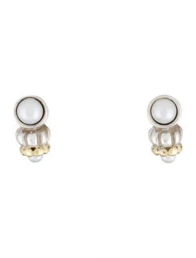 Pre-owned Lagos Freshwater Pearl Two-tone Caviar Stud Earrings In Multi
