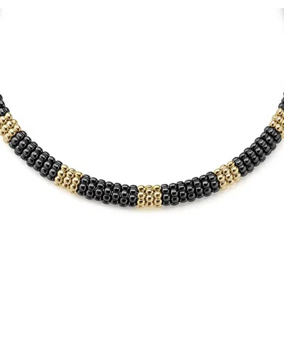 Lagos Gold & Black Caviar Collection 18k Gold & Ceramic Collar Necklace, 16 In Black/gold