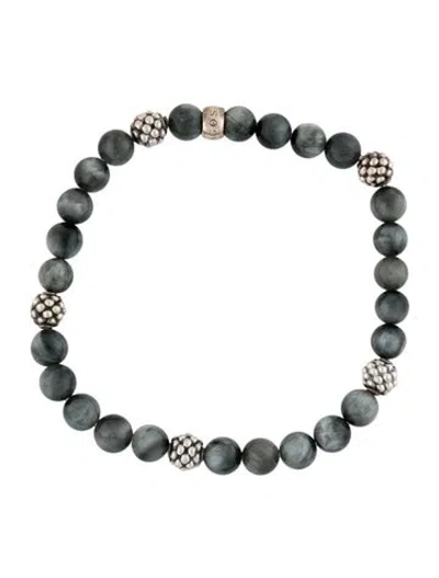 Pre-owned Lagos Hawk's Eye Quartz Five Station Bead Bracelet, 6.5" In Multi