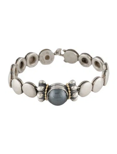 Pre-owned Lagos Hematite Caviar Disc Link Bracelet, 7.25" In Multicolor