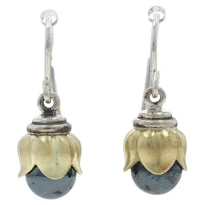 Pre-owned Lagos Hematite Dangle Earrings -sterling Silver 925 Yellow Gold 18k Bead Pierced