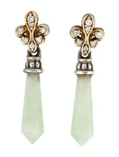 Pre-owned Lagos Jadeite & Diamond Fleur De Lis Drop Earrings In Multi