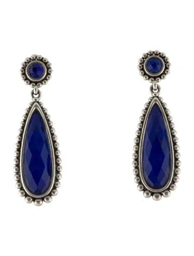 Pre-owned Lagos Lapis Lazuli & Quartz Doublet Drop Earrings In Multi
